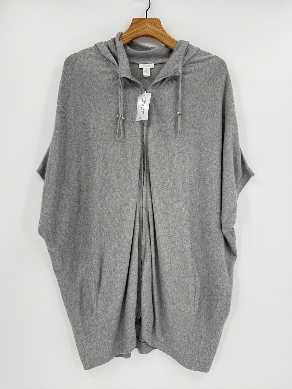 Chico's Zenergy Donna Zip Up Hooded Dolman Sweater in Heather Gray 3 or 16/18 XL